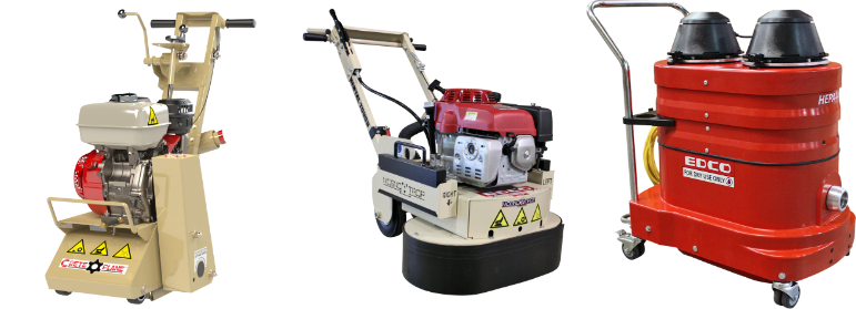 Selections of EDCO machinery, including the CretePlane, MagnaTrap, and CreteCrush